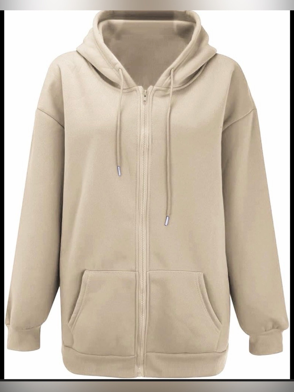 Beige Zip-Up Hooded Sweatshirt - Neutral Beige